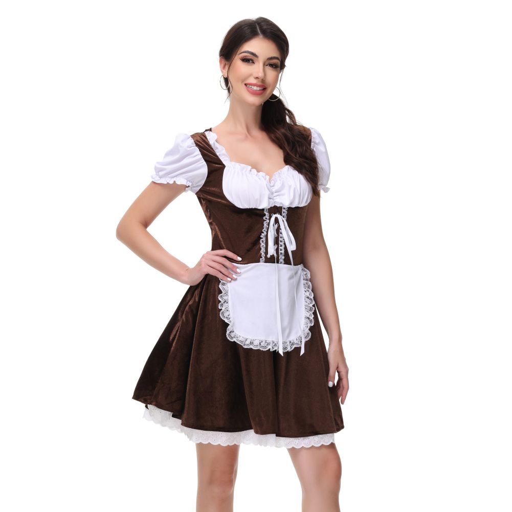 Oktoberfest Costume Plaid Dirndl Dresses German Carnival Outfit